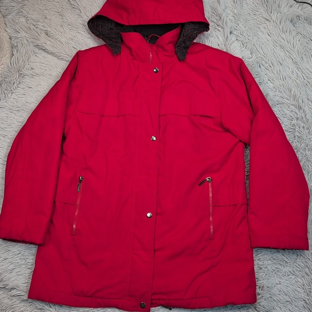Big Chill Jacket Womens M Red‎ Removable Hood Pockets Zip Up Comfort Casual